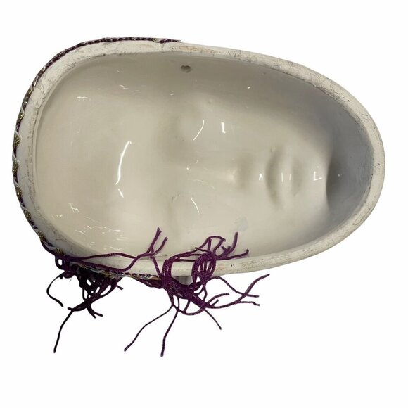 Vintage Porcelain Wall Mask with Purple Beaded Hair Gold Headband - Picture 4 of 4